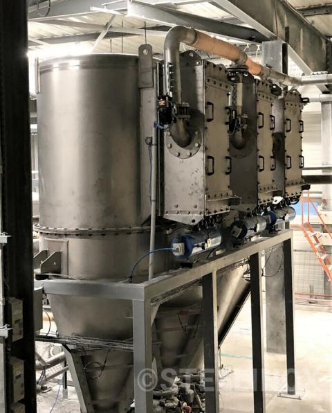 Cyclofiltre de réception alumine via transfert pneumatqiue en aspiration depuis des silos